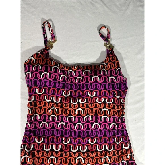 NWT $172‎ Trina Turk [ 12 ] Echo Scoop Neck One Piece Swimsuit Pink Black 6938 - Picture 4 of 9